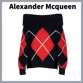 alexander mcqueen  |Wool Street Style Long Sleeves V-neck & Crew neck