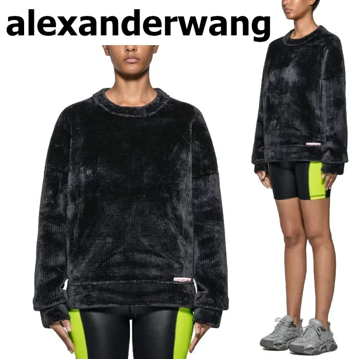 Alexander Wang  |Crew Neck Unisex Rib Long Sleeves Plain Oversized Logo