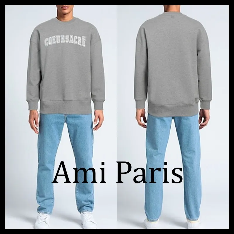 AMI PARIS  |Unisex Street Style Long Sleeves Plain Cotton Logo Designers