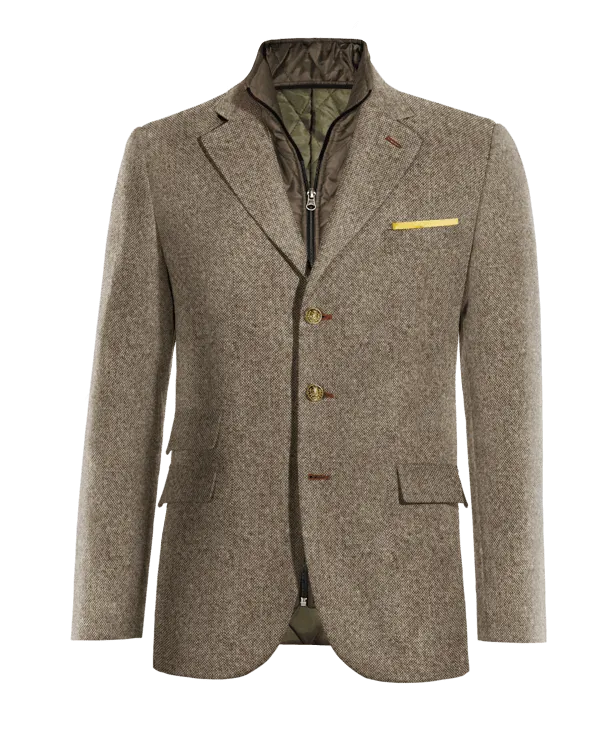  Blazer marrón claro de donegal tweed solapa ancha