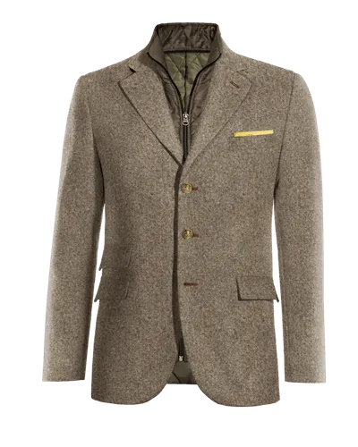  Blazer marrón claro de donegal tweed solapa ancha