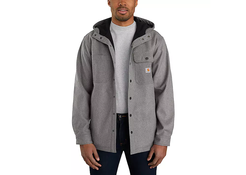 'Carhartt' Men's Rain Defender Heavyweight Hooded Shirt Jac - Black Heather