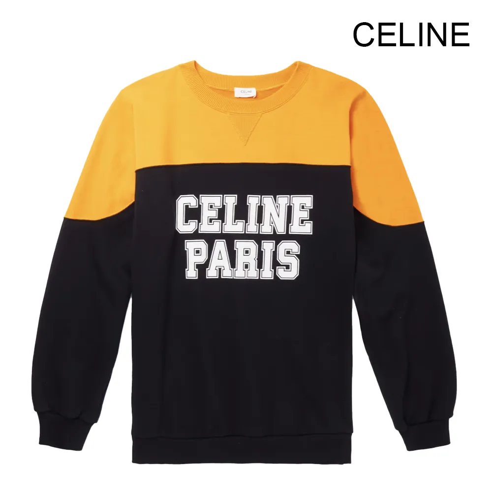 CELINE  |Crew Neck Bi-color Long Sleeves Cotton Logo Luxury