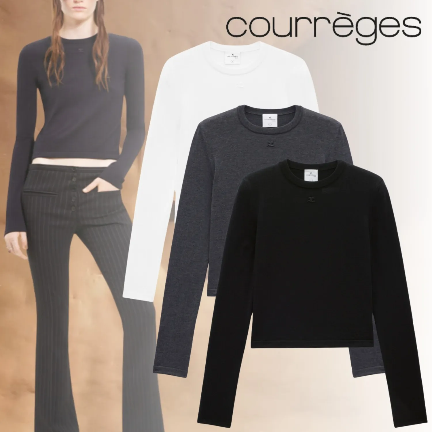 Courreges  |Crew Neck Wool Street Style Long Sleeves Plain Cotton Logo