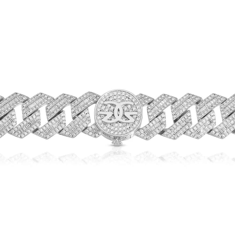 Diamond Baguette Straight Edge Cuban Bracelet White Gold 18mm