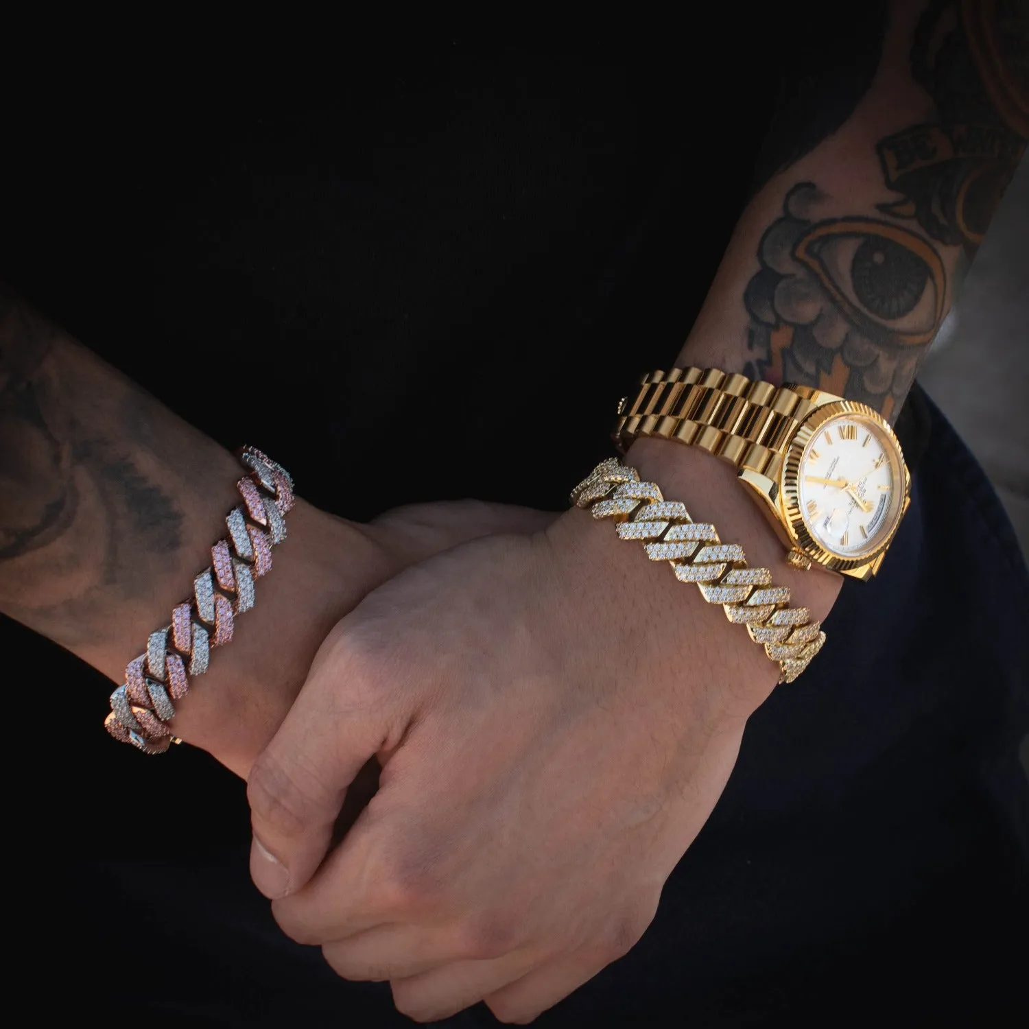 Diamond Straight Edge Cuban Link Bracelet (12mm) in Yellow/White Gold/Two-Tone