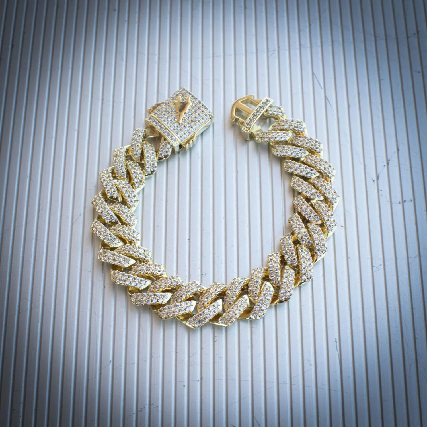 Diamond Straight Edge Cuban Link Bracelet (12mm) in Yellow/White Gold/Two-Tone