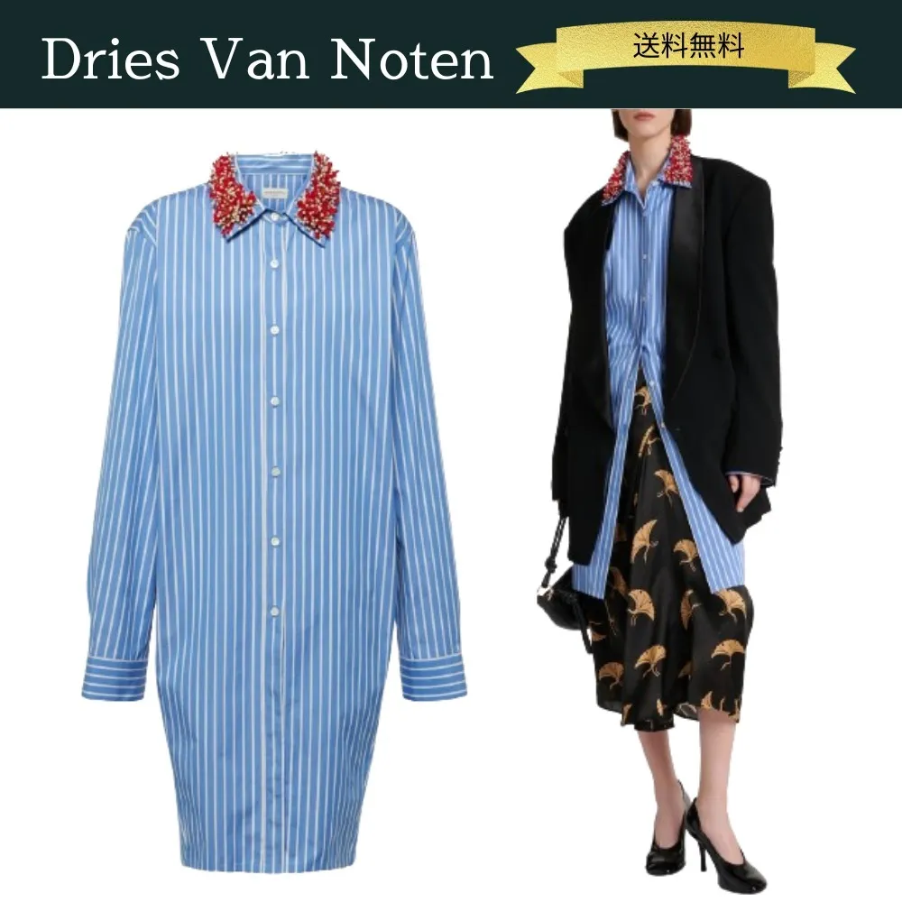 Dries Van Noten  |Stripes Casual Style Long Sleeves Cotton Oversized