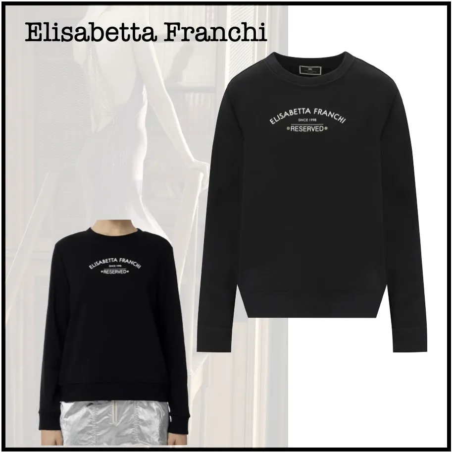 ELISABETTA FRANCHI  |Casual Style U-Neck Long Sleeves Cotton Logo