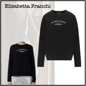 ELISABETTA FRANCHI  |Casual Style U-Neck Long Sleeves Cotton Logo