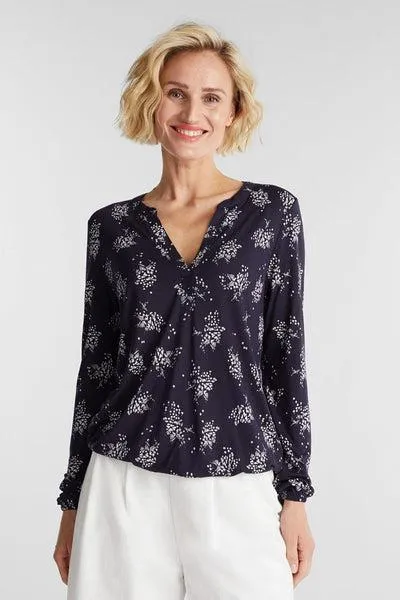 Esprit AOP Organic Cotton T-Shirt Blouse in Navy