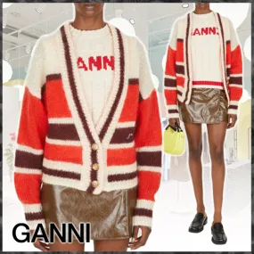 Ganni  |Stripes Casual Style Street Style Long Sleeves Logo