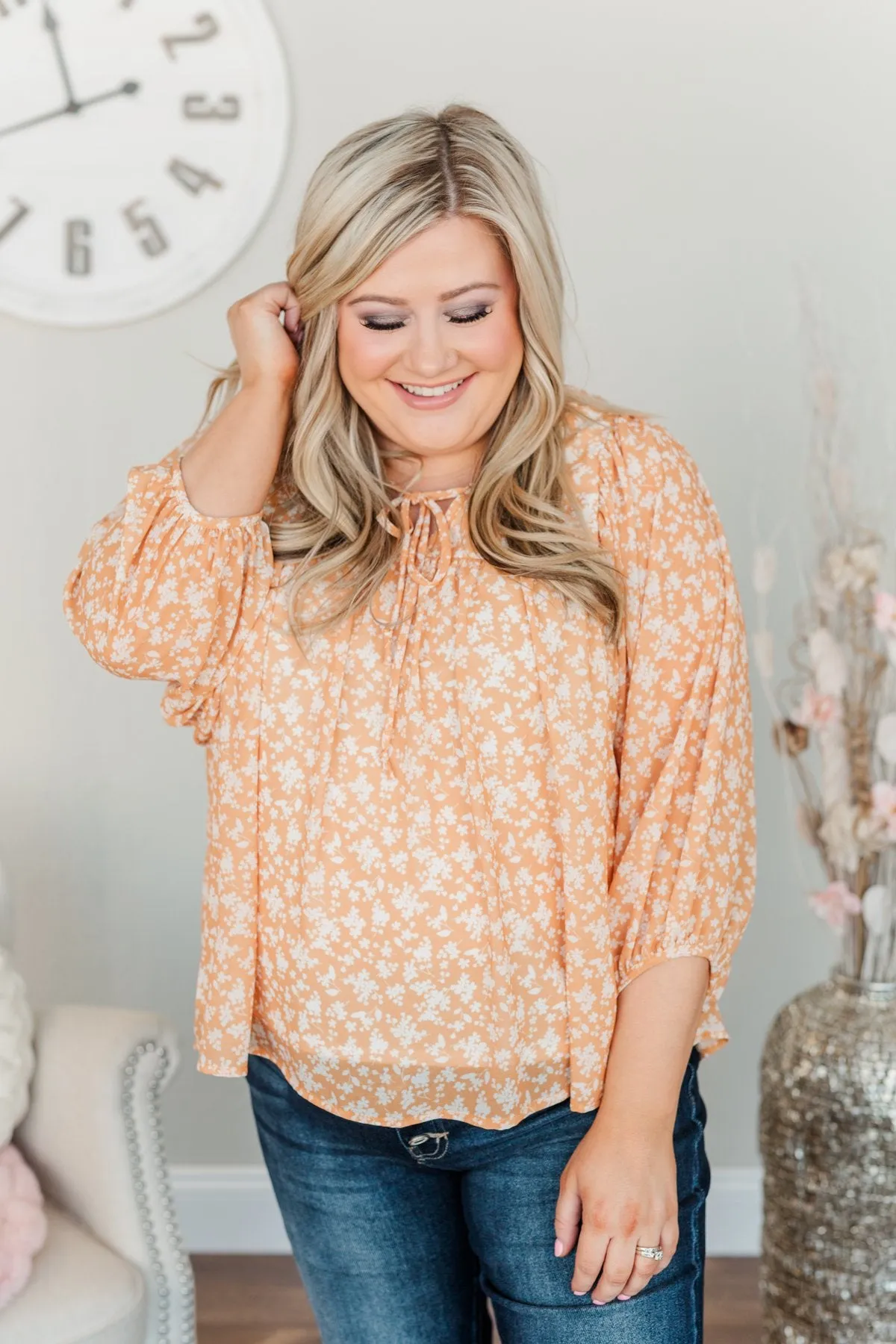 Head In The Clouds Floral Blouse- Soft Orange