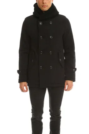 Hooded Double Breasted Coat - Black 