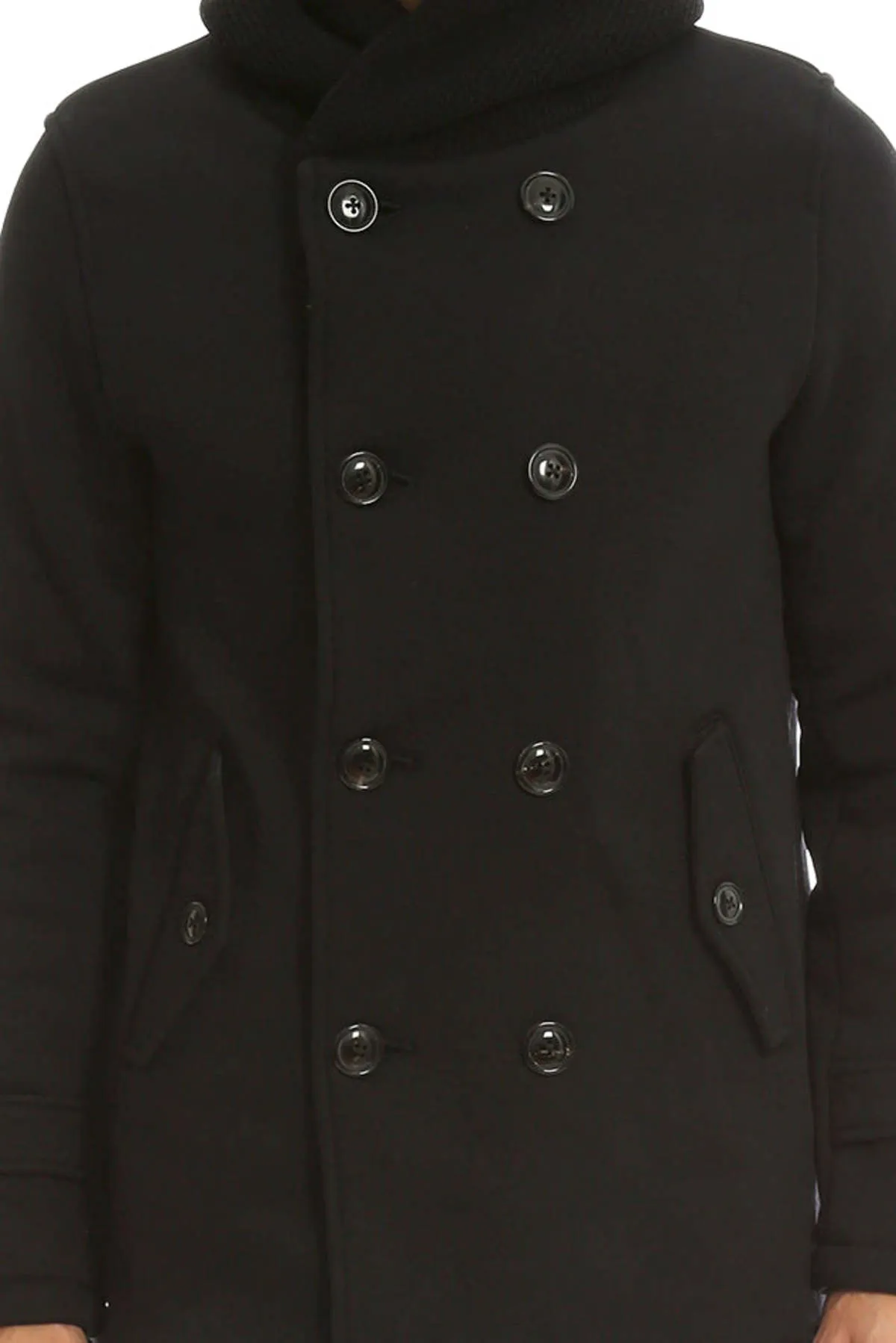 Hooded Double Breasted Coat - Black 