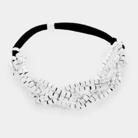 iLLASPARKZ 6Row Strand Braided Metal Bead Suede Stretchable Bracelet