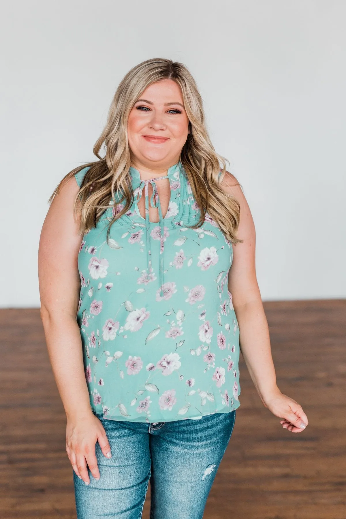 Lead My Heart Home Floral Ruffle Blouse- Soft Teal