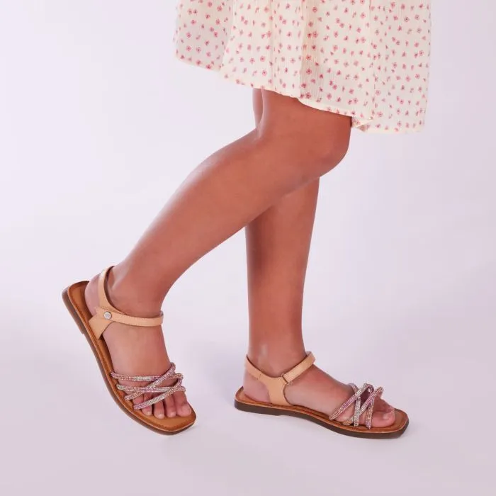 Lixy girlsink leather sandals with crystals