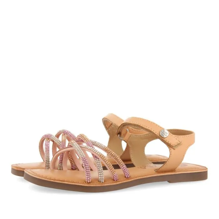 Lixy girlsink leather sandals with crystals