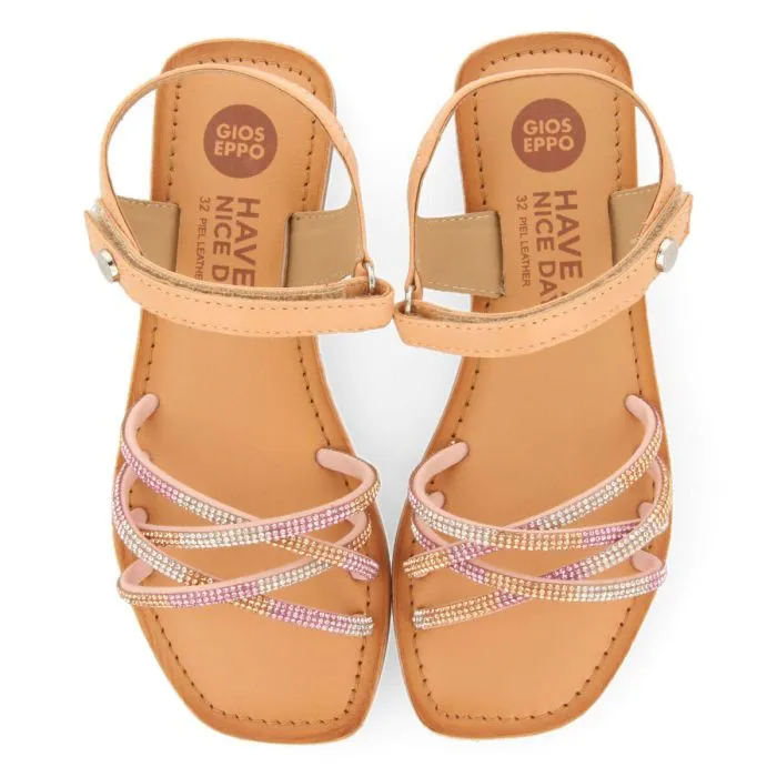 Lixy girlsink leather sandals with crystals