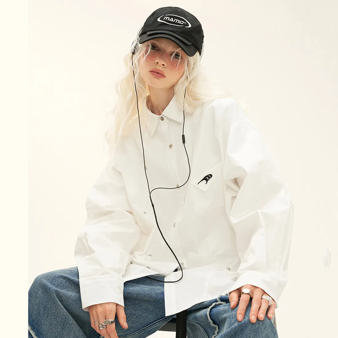 MAMC  |Unisex Street Style Long Sleeves Cotton Oversized Logo