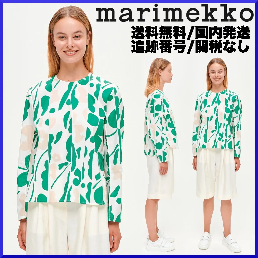 marimekko  |Crew Neck Flower Patterns Long Sleeves Cotton Medium Tunics