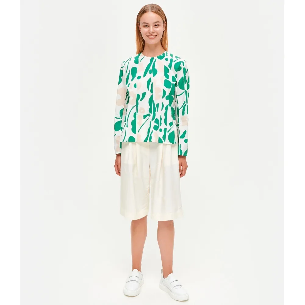 marimekko  |Crew Neck Flower Patterns Long Sleeves Cotton Medium Tunics