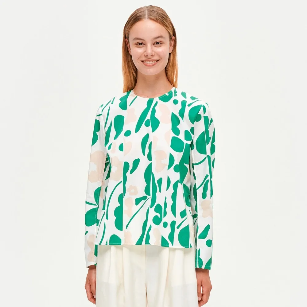 marimekko  |Crew Neck Flower Patterns Long Sleeves Cotton Medium Tunics