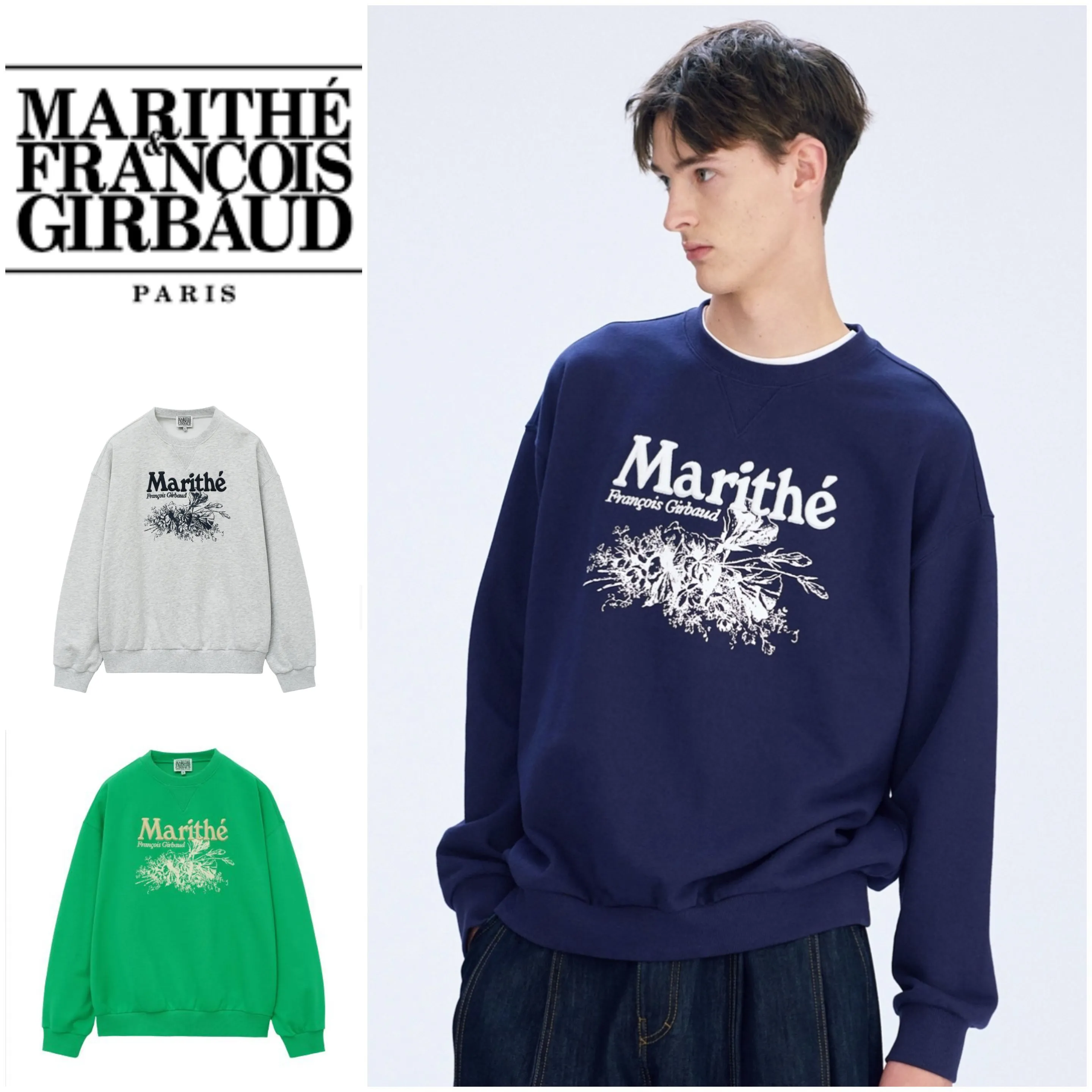 Marithe + Francois Girbaud  |Unisex Street Style Long Sleeves Cotton Logo Sweatshirts