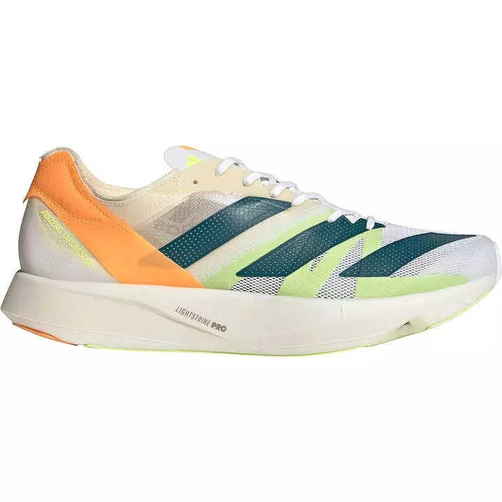 Men's Adidas Adizero Takumi Sen 8, Cloud White/Real Teal/Flash Orange, 11.5 D Medium