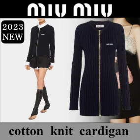 MiuMiu  |Casual Style Long Sleeves Plain Cotton Elegant Style