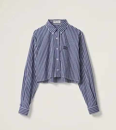 MiuMiu  |Stripes Casual Style Long Sleeves Cotton Office Style Logo