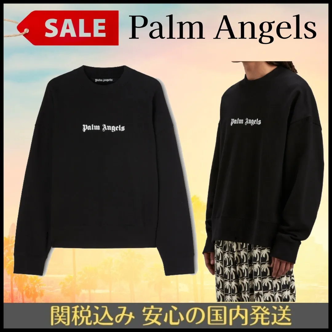 Palm Angels  |Crew Neck Street Style Long Sleeves Plain Cotton Logo