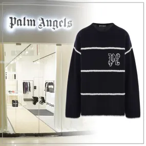 Palm Angels  |Crew Neck Stripes Street Style Long Sleeves Logo Sweaters