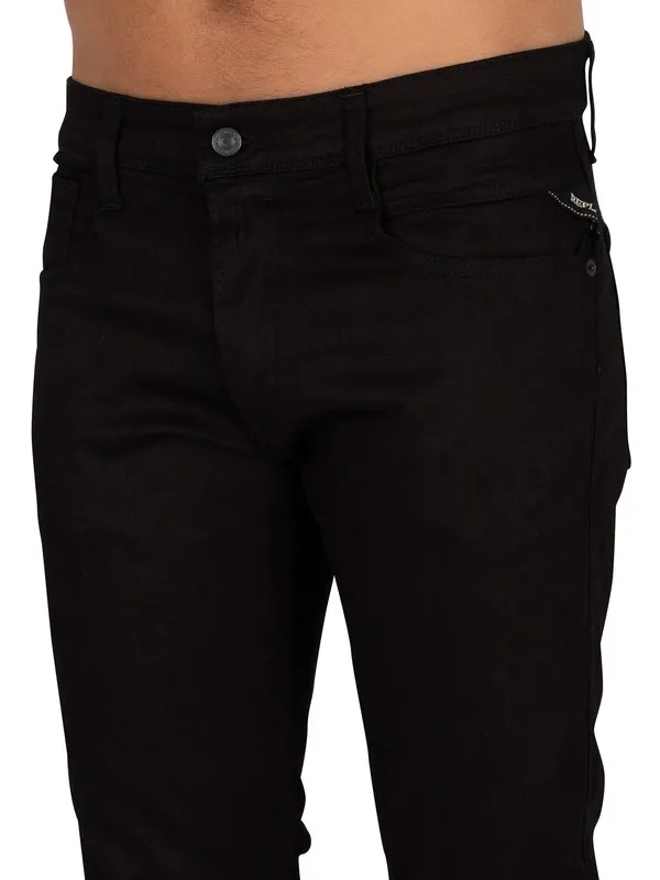 Replay Anbass Slim Jeans - Black Modal Power Stretch Denim