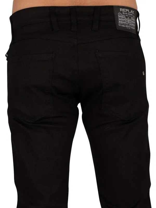 Replay Anbass Slim Jeans - Black Modal Power Stretch Denim