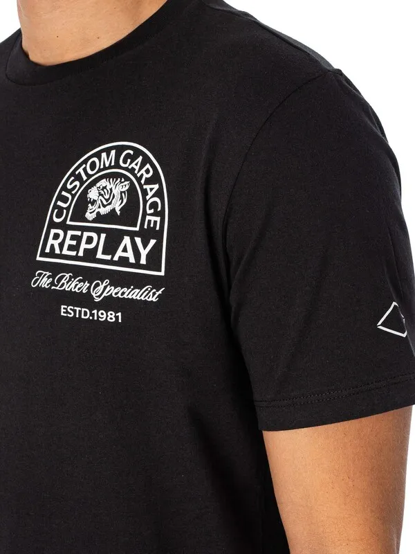 Replay Back Graphic Logo T-Shirt - Black/White