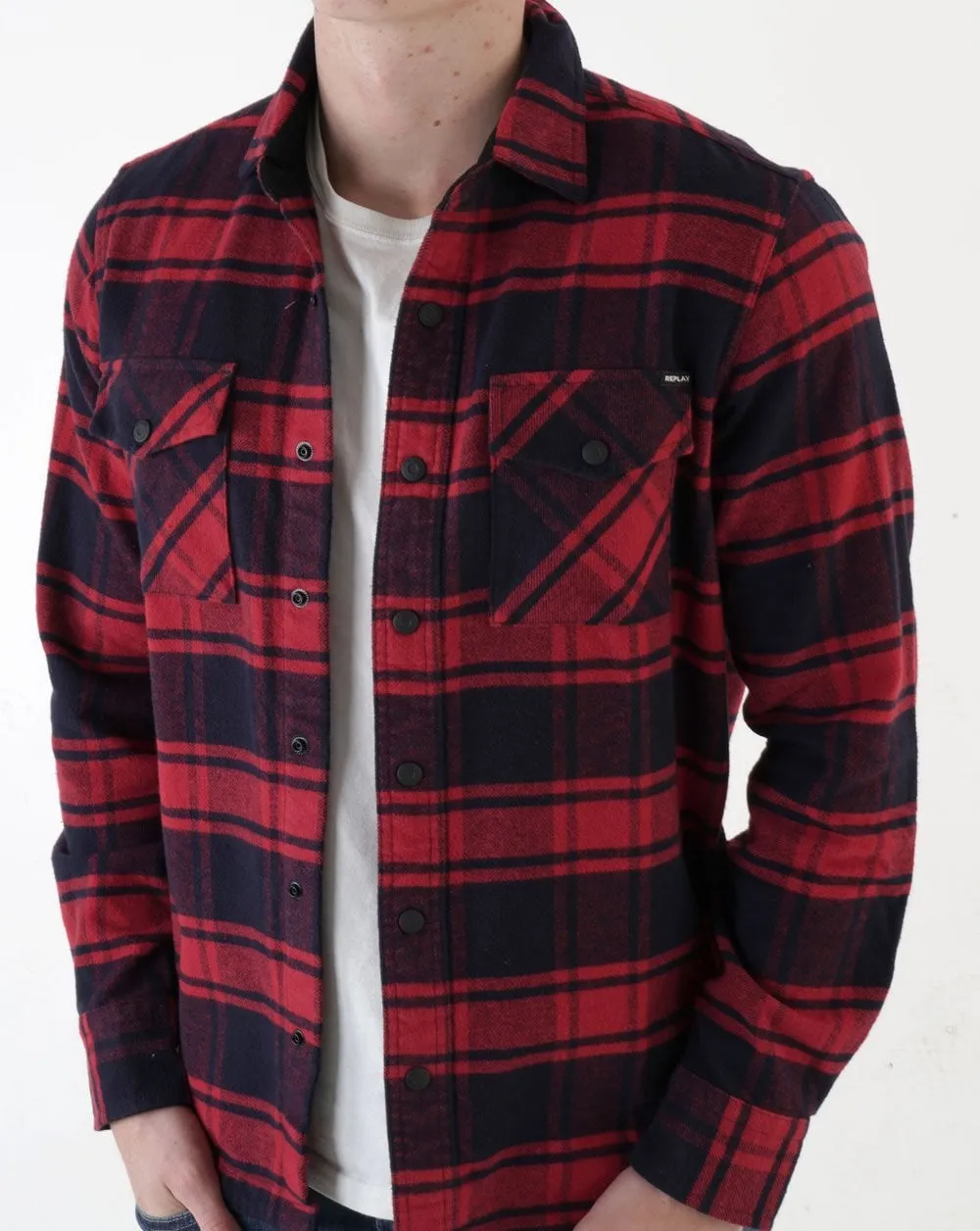 Replay Checked Flannel Shirt Navy/Red