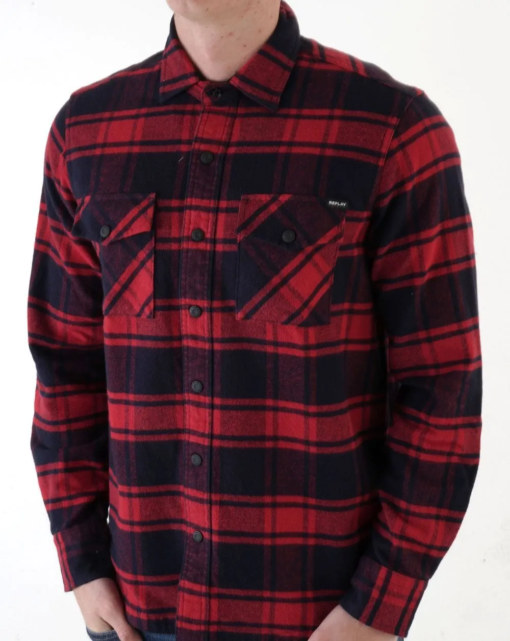 Replay Checked Flannel Shirt Navy/Red