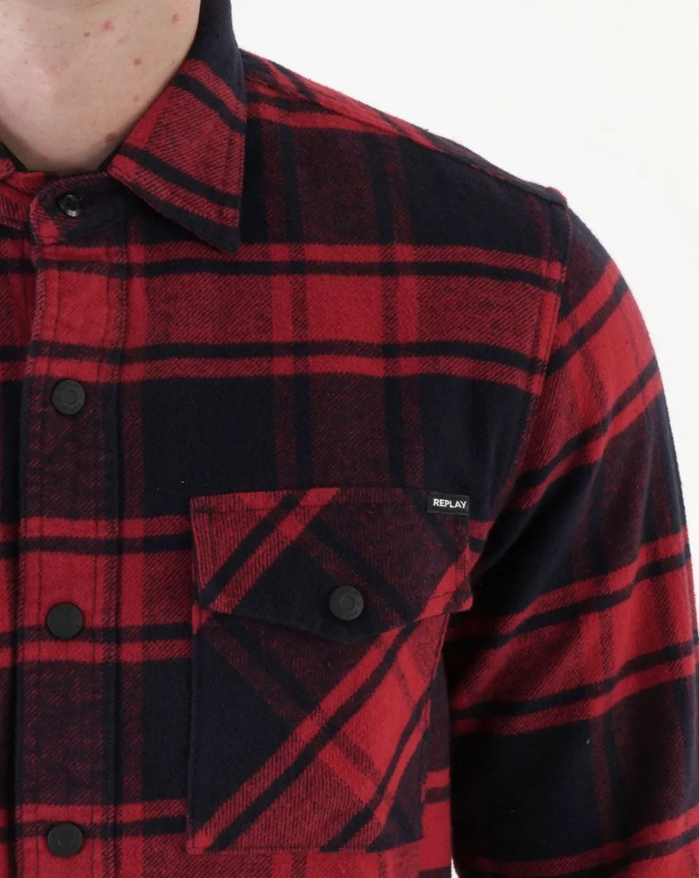 Replay Checked Flannel Shirt Navy/Red