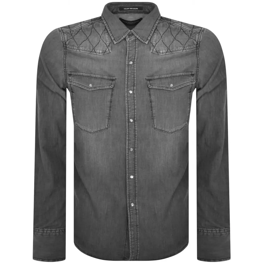 Replay Denim Long Sleeved Shirt Grey