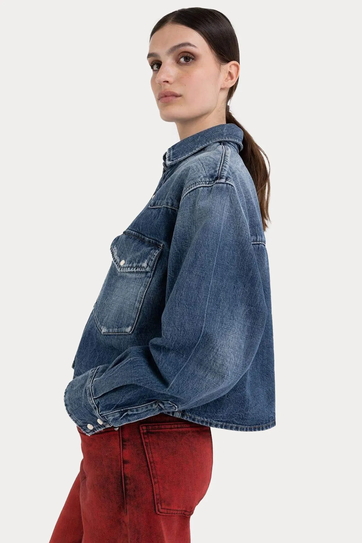 Replay Relaxed Fit Crop Denim Gmlek