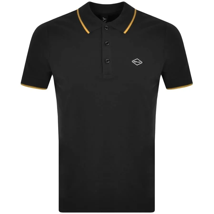 Replay Short Sleeved Logo Polo T Shirt Black