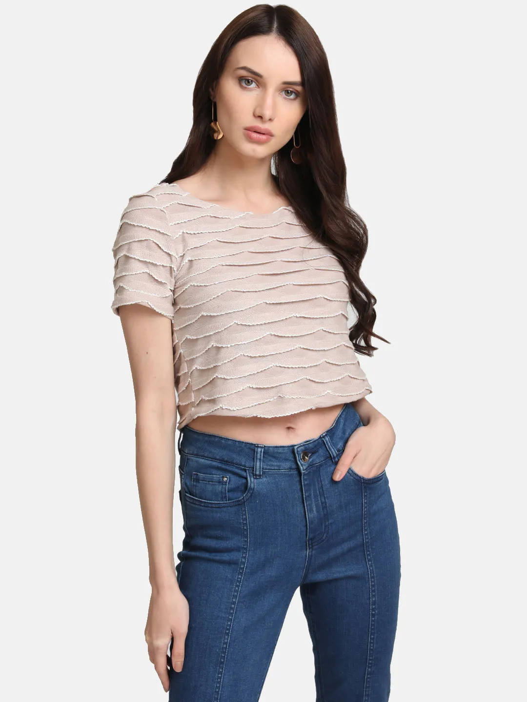 Scallop Detail Stretchable Crop Top