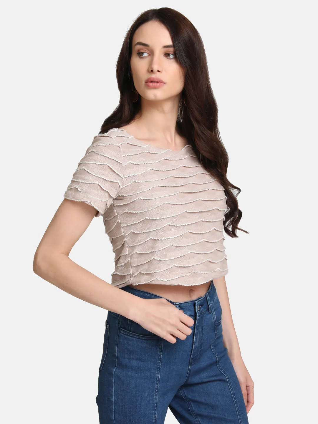 Scallop Detail Stretchable Crop Top