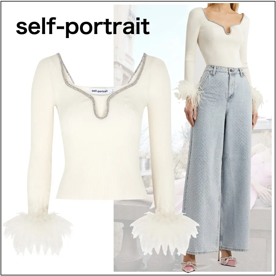 SELF PORTRAIT  |Casual Style Rib Long Sleeves Plain Party Style