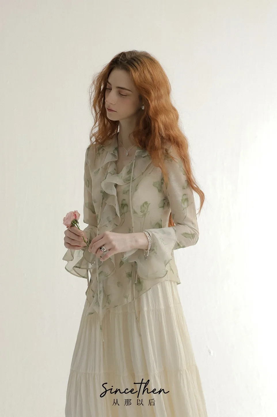 Since Then  |Flower Patterns Chiffon Long Sleeves Shirts & Blouses