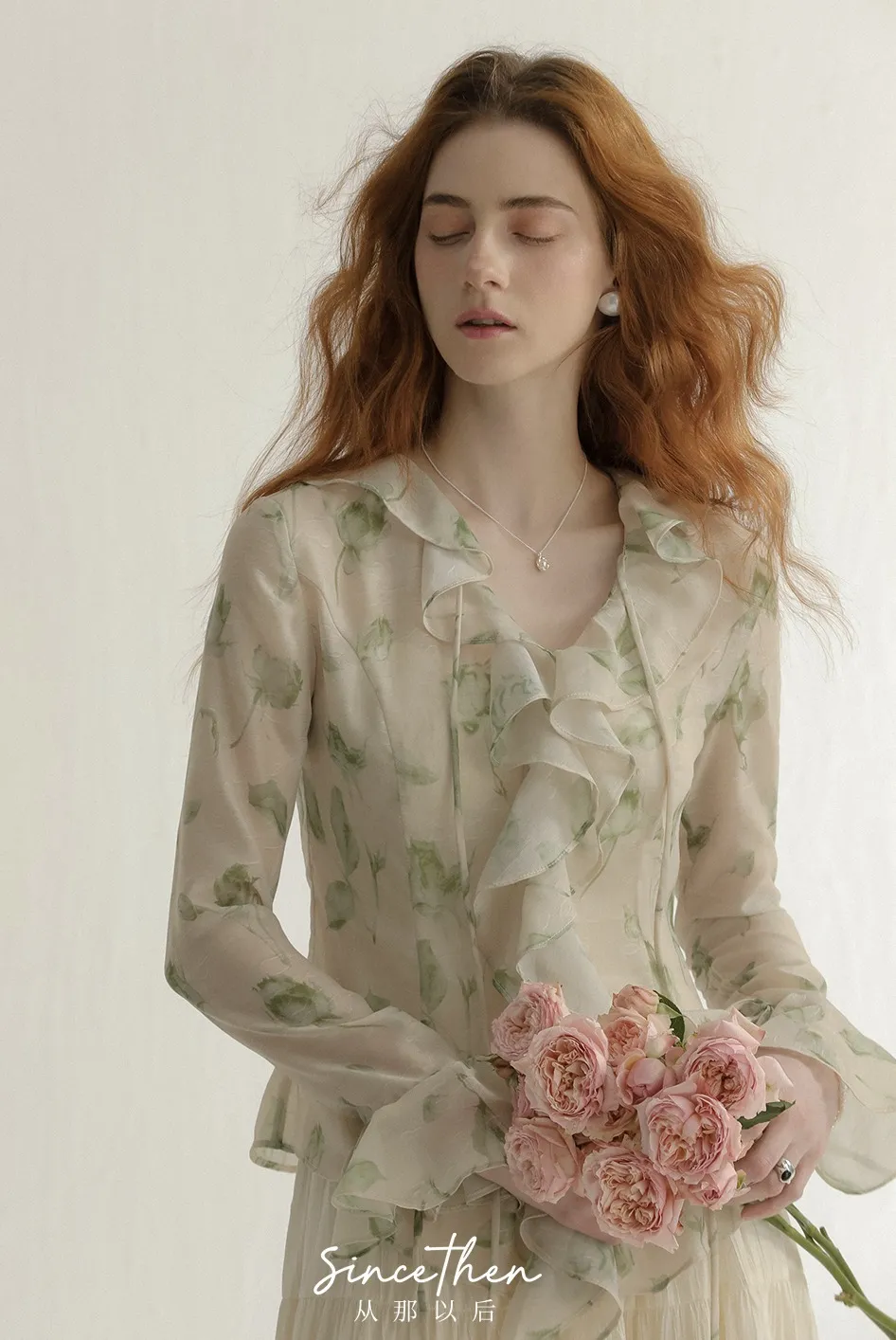 Since Then  |Flower Patterns Chiffon Long Sleeves Shirts & Blouses