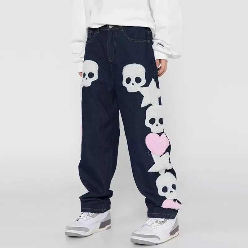 Skulls x Stars x Hearts Patch Jeans