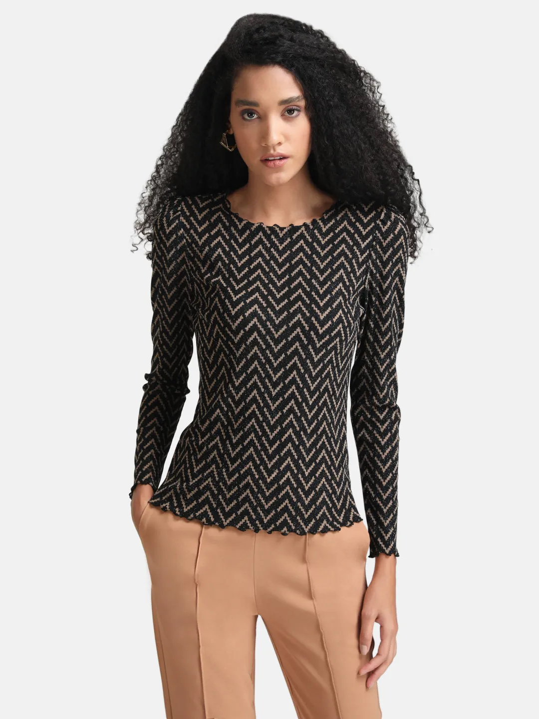 Stretchable Flock Mesh  Top With  Lettuce Hem